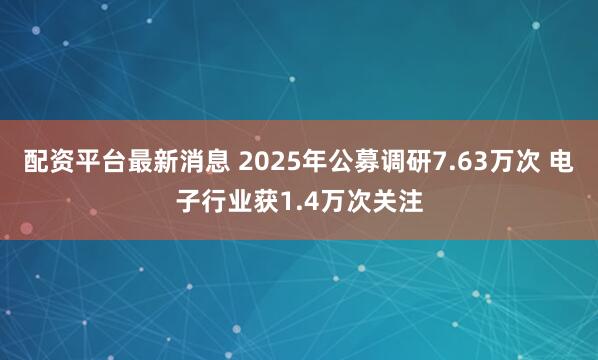 配资平台最新消息 2025年公募调研7.63万次 电子行业获1.4万次关注